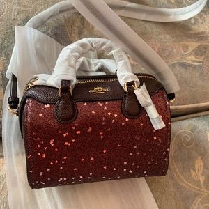 Coach MINI pink heart glitter bag